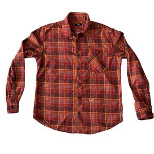 Diesel Men’s 100% Cotton Flannel Orange Plaid Button Up Shirt Size Medium